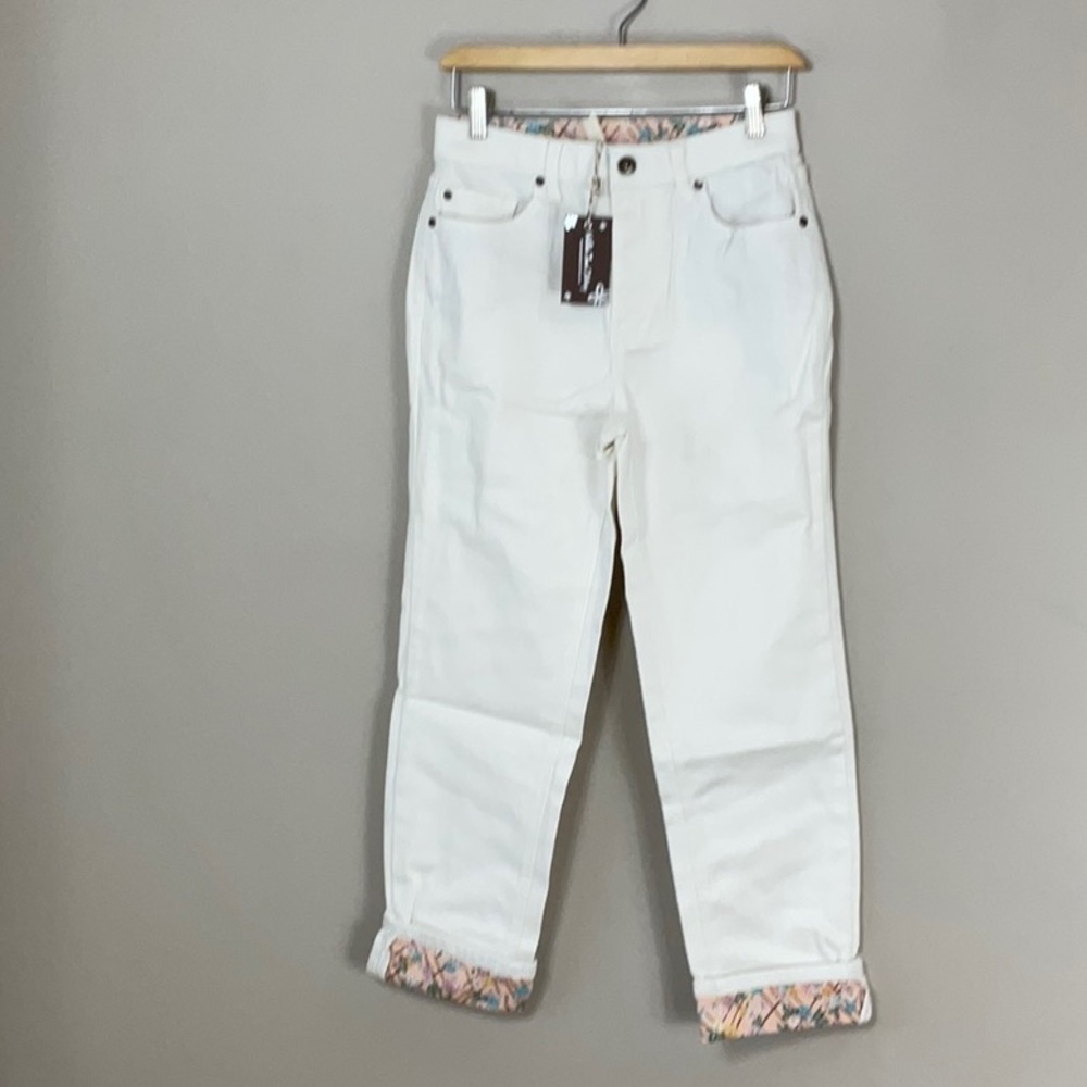 Matilda Jane Secret Stretch Jeans Cuffed High Rise Floral Accent